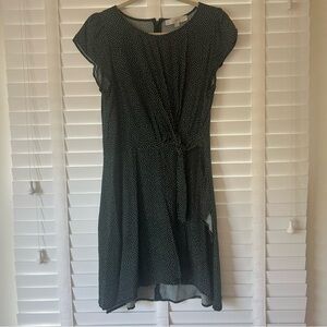 LOFT Dress Mini Faux Wrap Short Sleeve Dark Green White Polka Dots Size 10